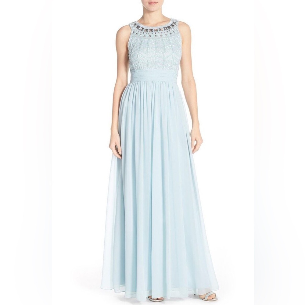 JS COLLECTIONS EMBELLISHED CHIFFON POWDER BLUE GOWN DRESS sz 2